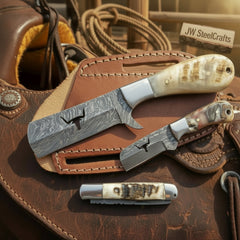 Longhorn Stag Trio Knife Set of 3 Handmade Stag Horn by JW SteelCrafts