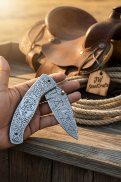 Obsidian Mosaic Folder Knife 8" Handmade Damascus Liner Lock by JW SteelCrafts, product image 10