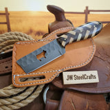 Bear Cutout Herringbone Cleaver Knife 8" Handmade Carbon Steel by JW SteelCrafts