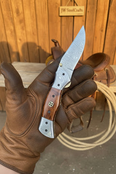 Dusty Trail Pocket Knife 7" Handmade Damascus Steel Folding Knife | JW Steelcrafts by JW SteelCrafts, product image 3