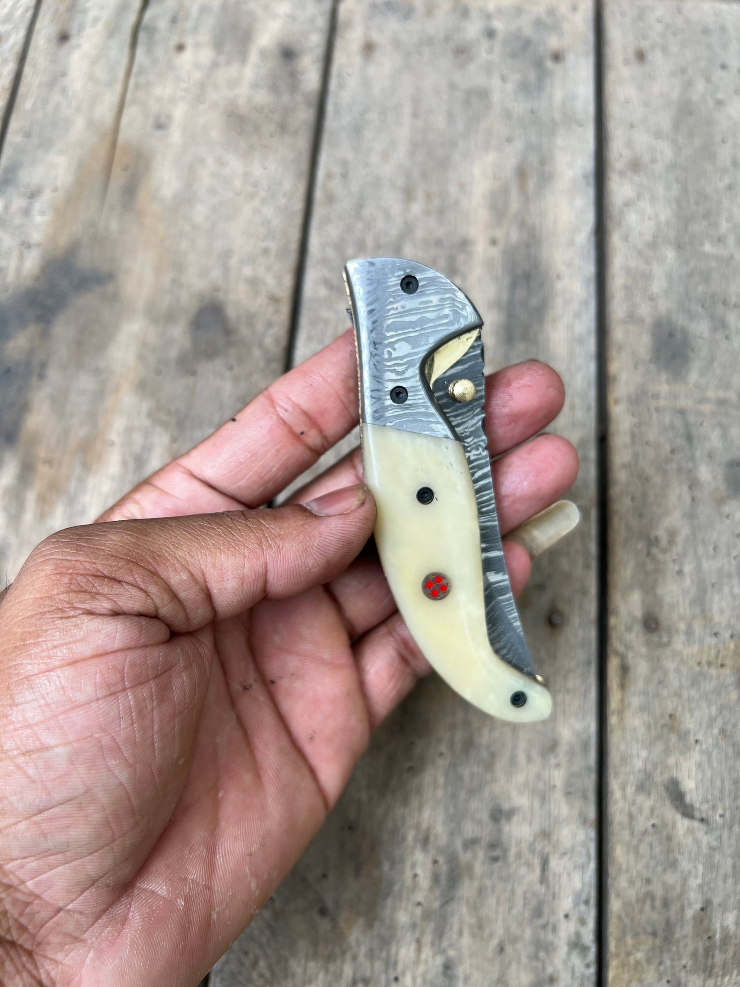 Frontrunner Camel Bone folding knife with Leather Sheath