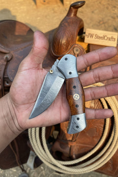 Dusty Trail Pocket Knife 7" Handmade Damascus Steel Folding Knife | JW Steelcrafts by JW SteelCrafts, product image 2