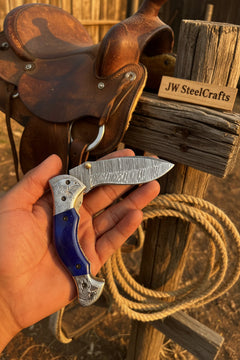 Walnut Hawkbill Folder 8" Handmade Walnut Wood Damascus Blade by JW SteelCrafts