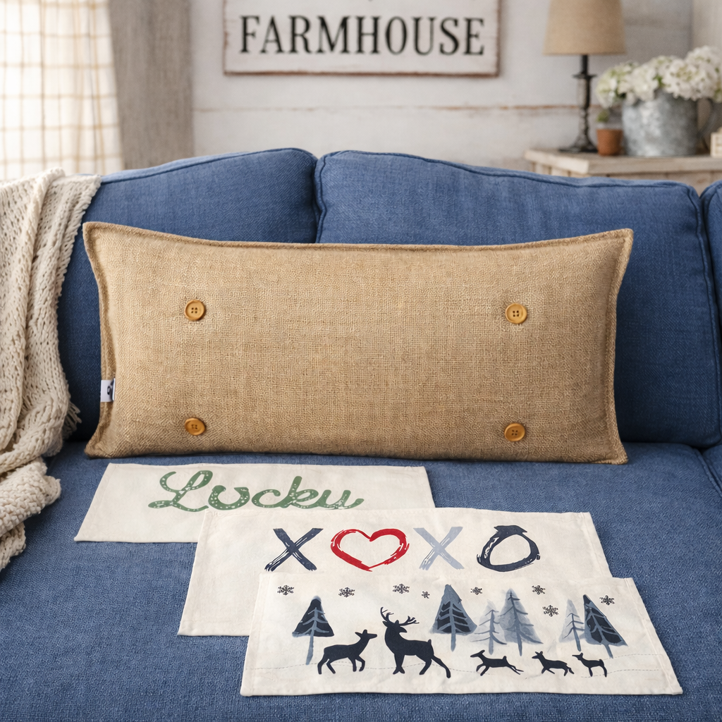 NEW! WINTER BUNDLE 26:  3 seasons +BURLAP pillow: LUCKY, XOXO, DEER