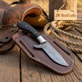 Onyx Range Skinner Knife 8" Handmade Damascus Black Micarta handle by JW SteelCrafts