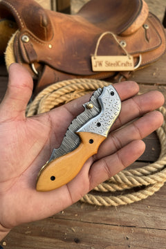 Honeywood Hawkbill Folder Knife 8" Handmade Wood Handle Damascus Blade by JW SteelCrafts, product image 10