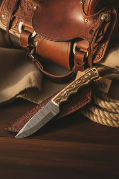Rustic Hollow Hunter Knife 12" Handmade Damascus Stag Horn Handle by JW SteelCrafts