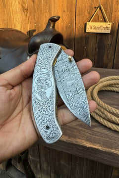 Obsidian Mosaic Folder Knife 8" Handmade Damascus Liner Lock by JW SteelCrafts, product image 4