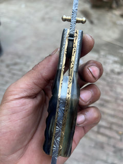 Grithorn Damascus Folder 7" Handmade Horn Handle Lock Back Mechanism by JW SteelCrafts, product image 3