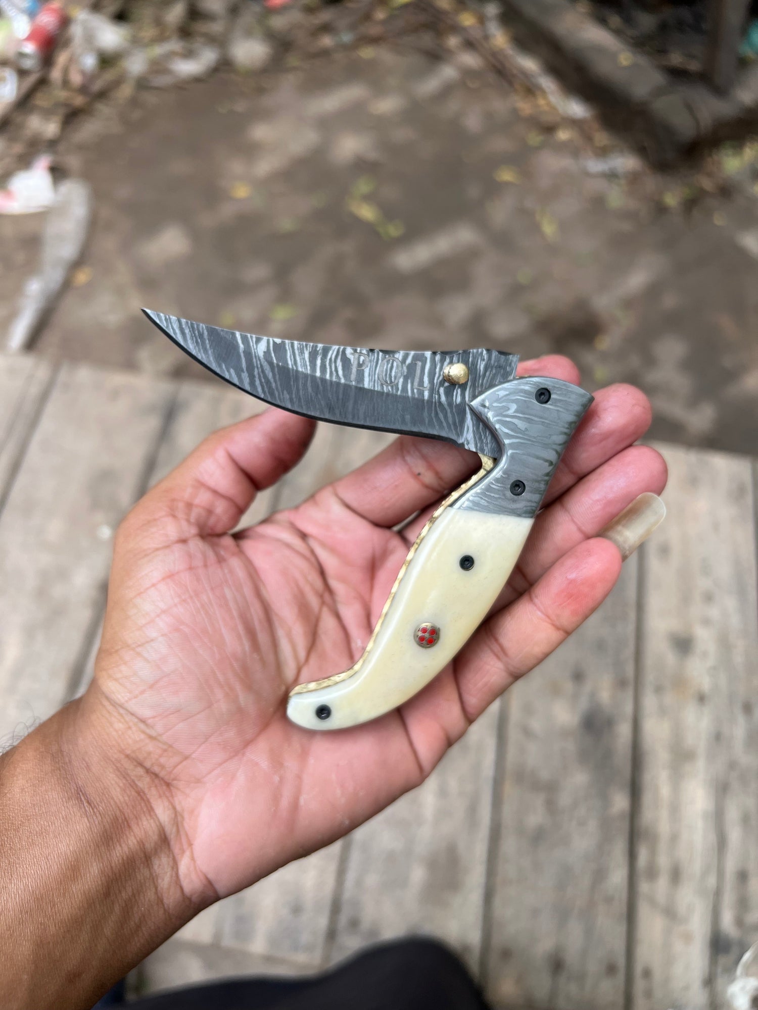 Frontrunner Camel Bone folding knife with Leather Sheath