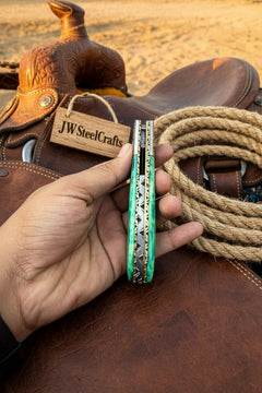 Jadeline Damascus Folder 7" Handmade Turquoise-Green Resin Handle by JW SteelCrafts, product image 2