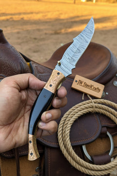 Hidewood Skinner Folder Knife 8" Handmade Damascus Micarta Handle by JW SteelCrafts, product image 2