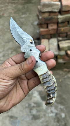 Pearlridge Damascus Folder 7" Handmade Mother of Pearl Lock Back by JW SteelCrafts, product image 12
