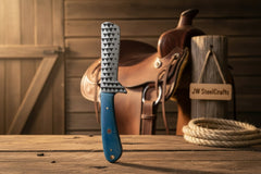 Tealstone Bull Cutter Knife 8" Handmade Rasp Steel Teal Resin Handle by JW SteelCrafts