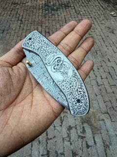 Obsidian Mosaic Folder Knife 8" Handmade Damascus Liner Lock by JW SteelCrafts, product image 6