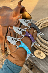 Silat Claw Karambit Knife 9" Handmade Damascus Multicolor Resin Handle by JW SteelCrafts