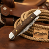 Rosewood Folding Knife 7.5" Handmade Damascus Steel Traditional Pocket Knife by JW SteelCrafts