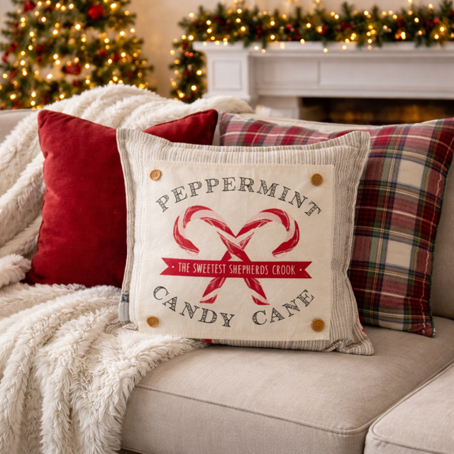 PANEL ONLY: SQUARE Christmas Peppermint Shepherds Hook Staff Jesus CANDY CANES