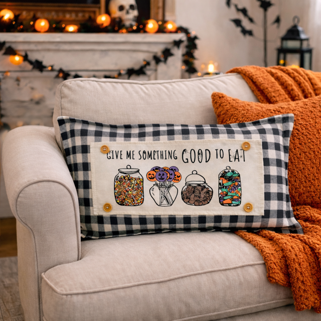 PANEL ONLY: RECTANGLE Halloween Tick or Treat Candy Jars October Pumpkins Kids Fall Autumn; GIVE ME SOMETHING GOOD TO EAT