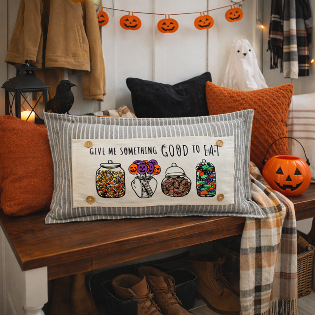 PANEL ONLY: RECTANGLE Halloween Tick or Treat Candy Jars October Pumpkins Kids Fall Autumn; GIVE ME SOMETHING GOOD TO EAT