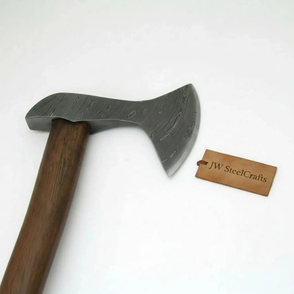Damascus Long Handle Camp Axe with Forged Bearded Head