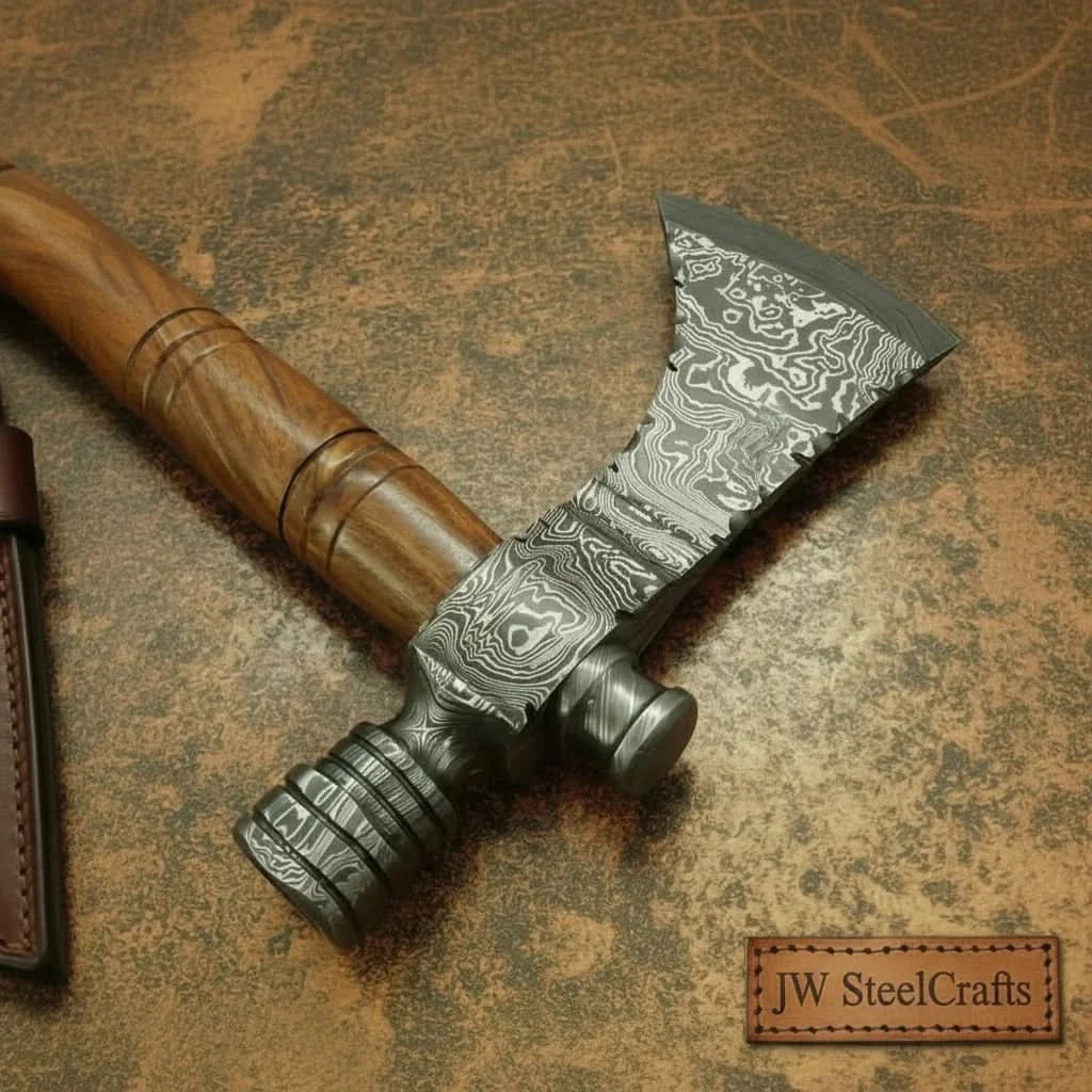 Damascus Smoking Axe Straight Handle 19 Inch