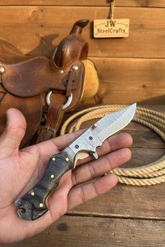 Grithorn Damascus Folder 7" Handmade Horn Handle Lock Back Mechanism by JW SteelCrafts, product image 7