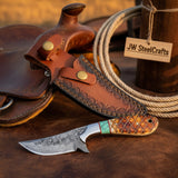 Turquoise Inlay Skinner Knife 9" Handmade Damascus with Turquoise Inlay by JW SteelCrafts