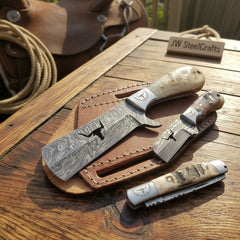 Longhorn Stag Trio Knife Set of 3 Handmade Stag Horn by JW SteelCrafts, product image 2