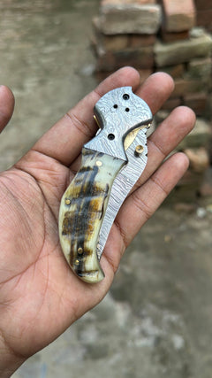 Pearlridge Damascus Folder 7" Handmade Mother of Pearl Lock Back by JW SteelCrafts, product image 6