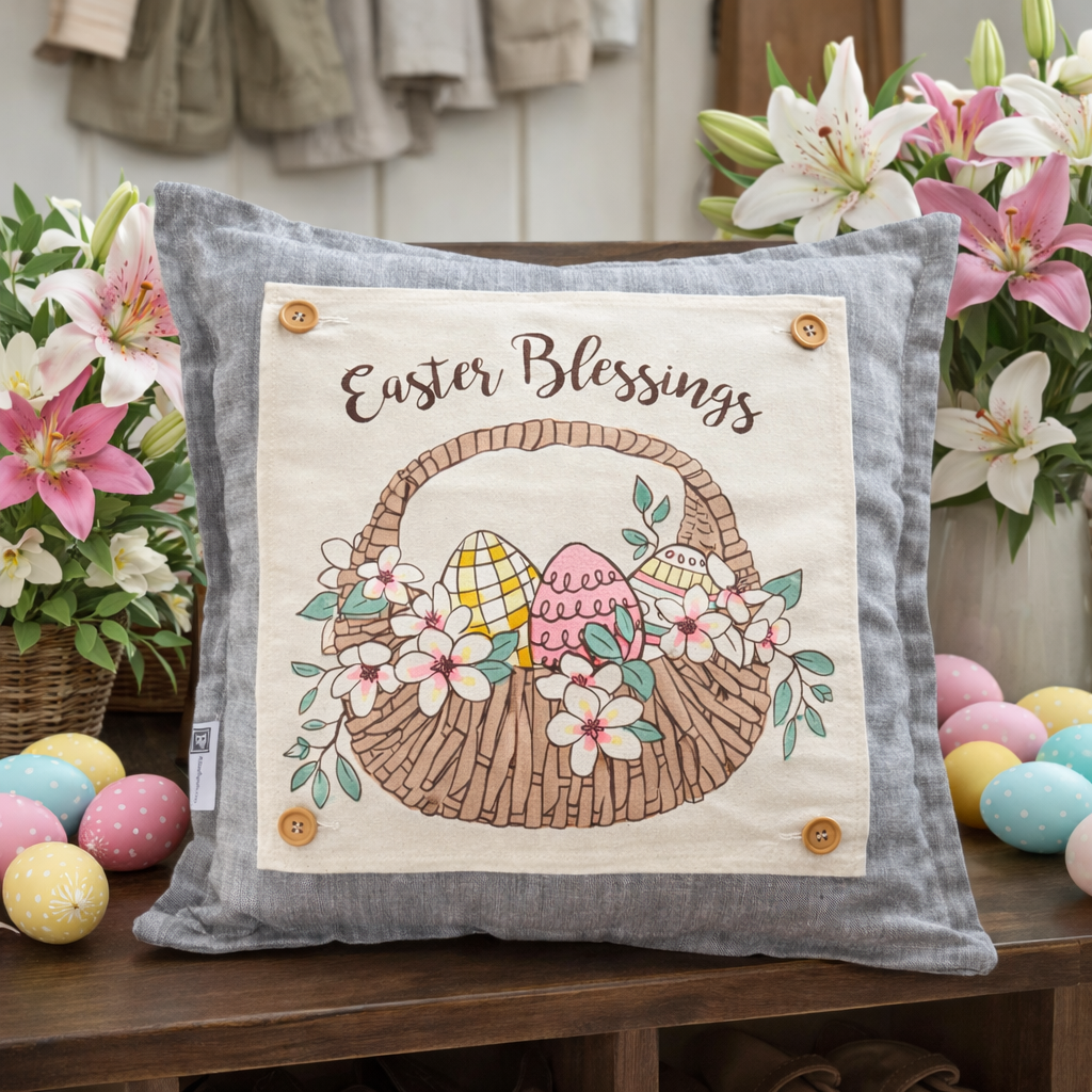 PANEL ONLY: SQUARE Spring, Basket, Floral, Lilies Eggs, EASTER BASKET