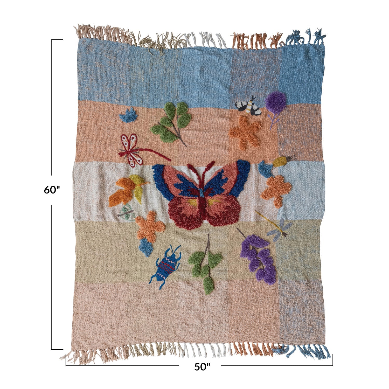 Tufted & Embroidered Butterfly & Insect Woven Throw Blanket | 60