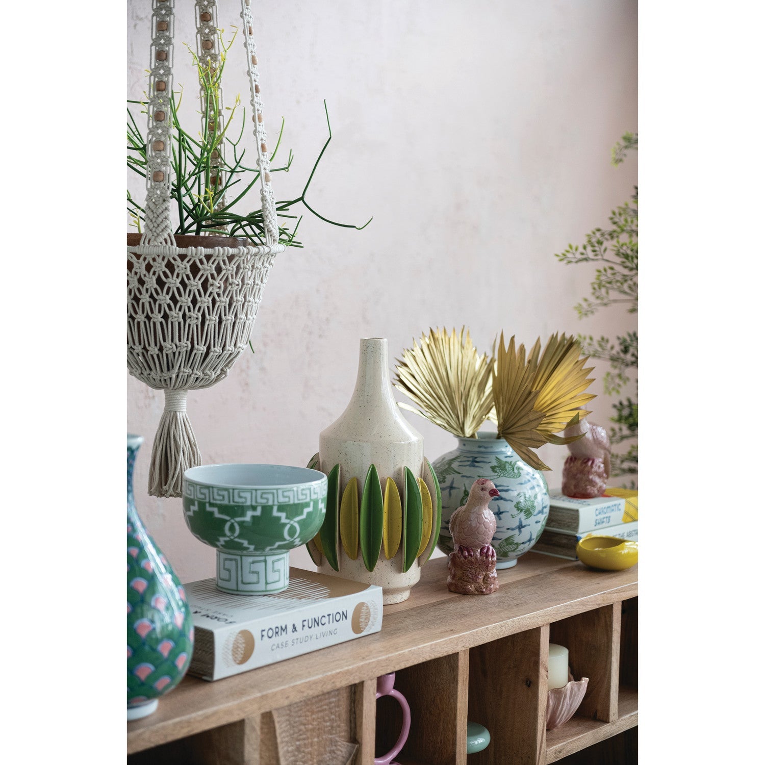 Cotton Macrame Plant Hanger with Wood Beads & Tassel
