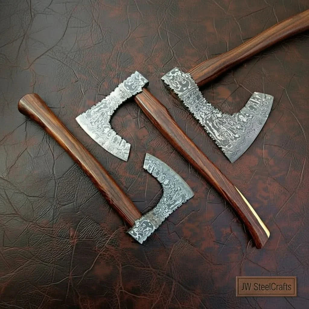 Custom Handmade Bearded Viking Axe with Damascus Steel Blade and Hardwood Handle | JW SteelCrafts