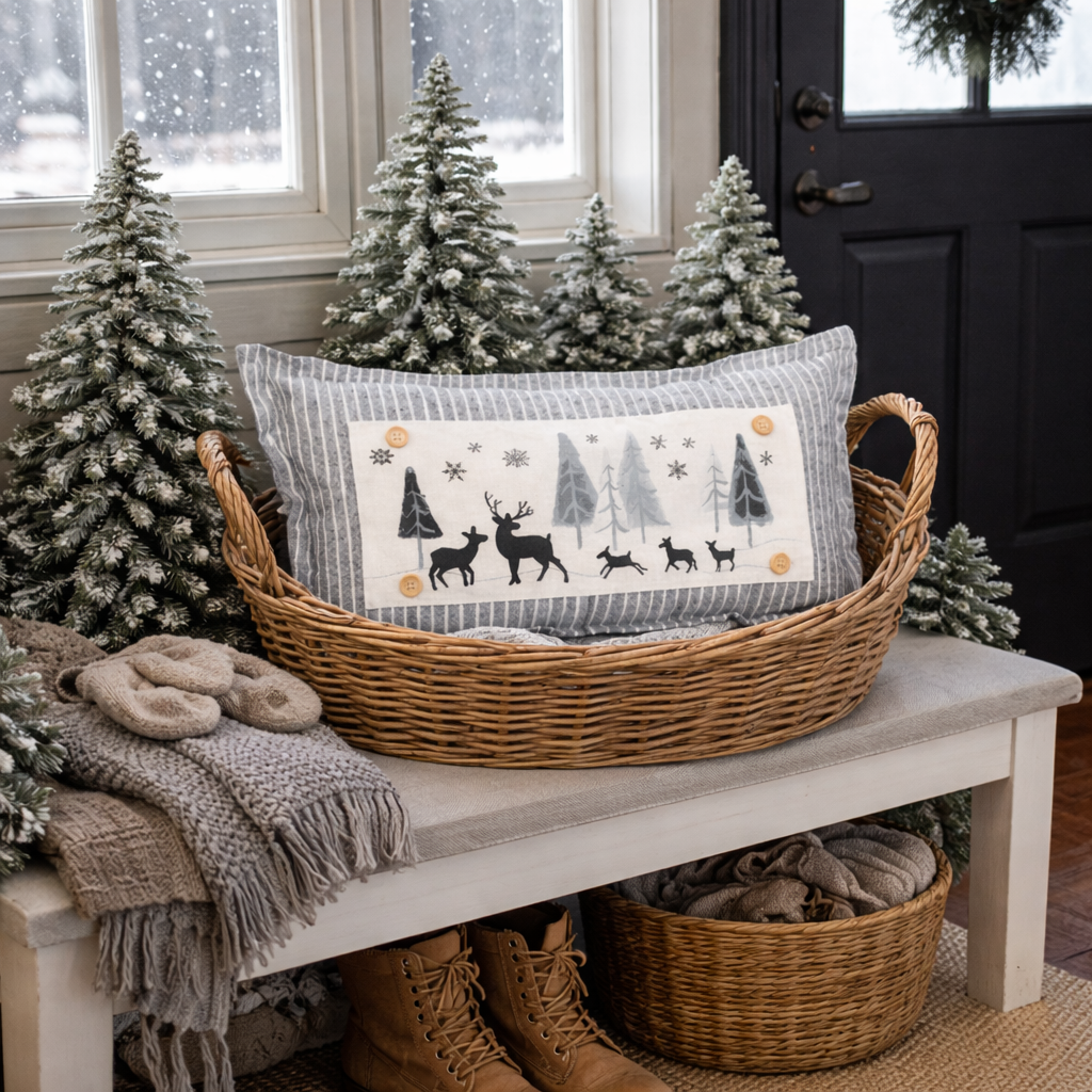 PANEL ONLY: 
RECTANGLE Seasonal Panel: Winter January Decor Peace Forest Timberland Woodland Backwoods Grove Buck Thicket Tree Silent Night Wandering Wonderland DEER