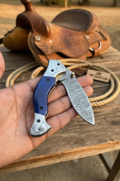 Silverline Ridge Curved Folder Knife 8" Handmade Damascus Steel Resin Handle by JW SteelCrafts, product image 5