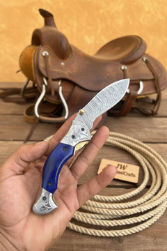 Walnut Hawkbill Folder 8" Handmade Walnut Wood Damascus Blade by JW SteelCrafts, product image 3