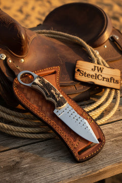 Sundance Tracker Knife 9" Handmade Carbon Steel with Finger Ring Detail by JW SteelCrafts