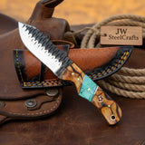 Ridgeback Hammered Tracker Knife 12" Handmade with Serrated Spine by JW SteelCrafts
