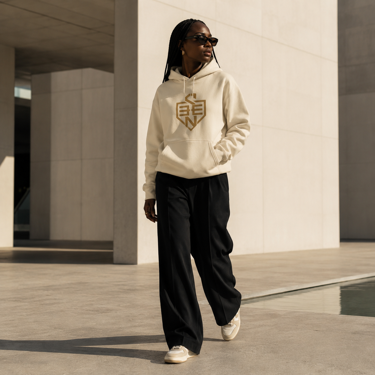 SEEN. Gold Monogram Shield Hoodie