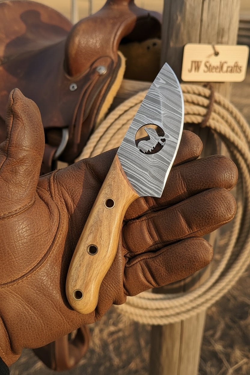Olive Wood Bull Cutout Ranch Knife 5