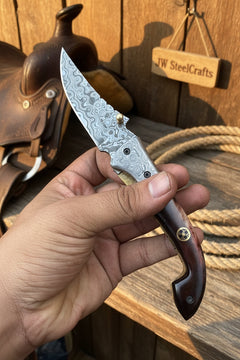 Twilight Burl Folder Knife 7" Handmade Burl Wood Damascus Blade by JW SteelCrafts, product image 7
