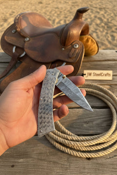 Forgehammer Folder Knife 8" Handmade All-Steel Damascus Liner Lock by JW SteelCrafts, product image 4