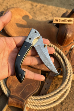 Darkridge Talon Folder Knife 8" Handmade Damascus Steel Hawkbill Blade by JW SteelCrafts, product image 6