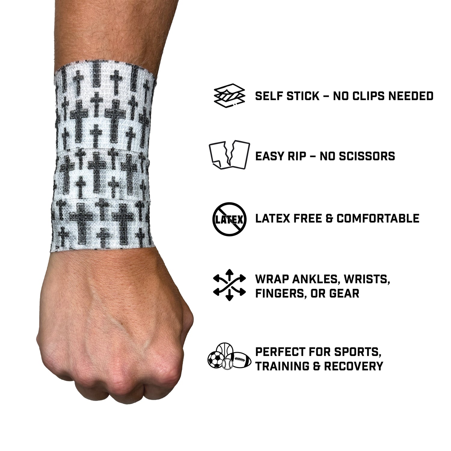 Faith Cross White Self Stick Athletic Tape