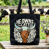 He Owns the Cattle On a Thousand Hills Tote Bag, Christian Western Faith Gift Shopper