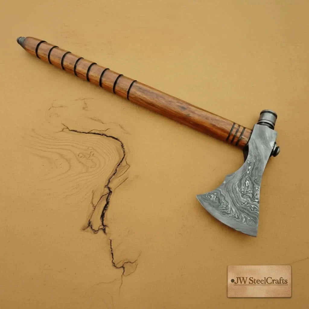 Damascus Wood Handle Smoking Axe 19 Inch
