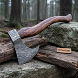 Damascus Bearded Chopping Axe with Curved Rosewood Handle