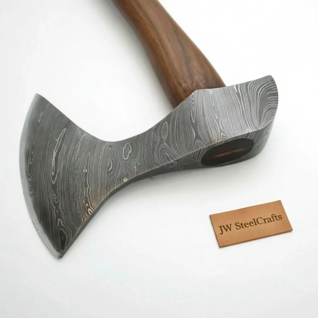 Damascus Long Handle Camp Axe with Forged Bearded Head