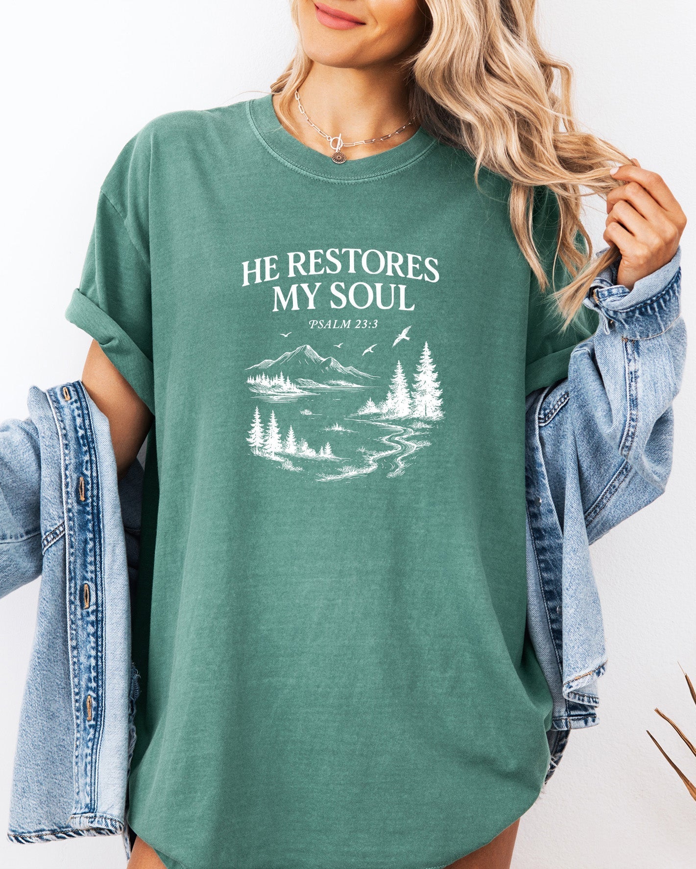 He restores my Soul Psalm Bible Christian Comfort Colors Garment Dyed T Shirt